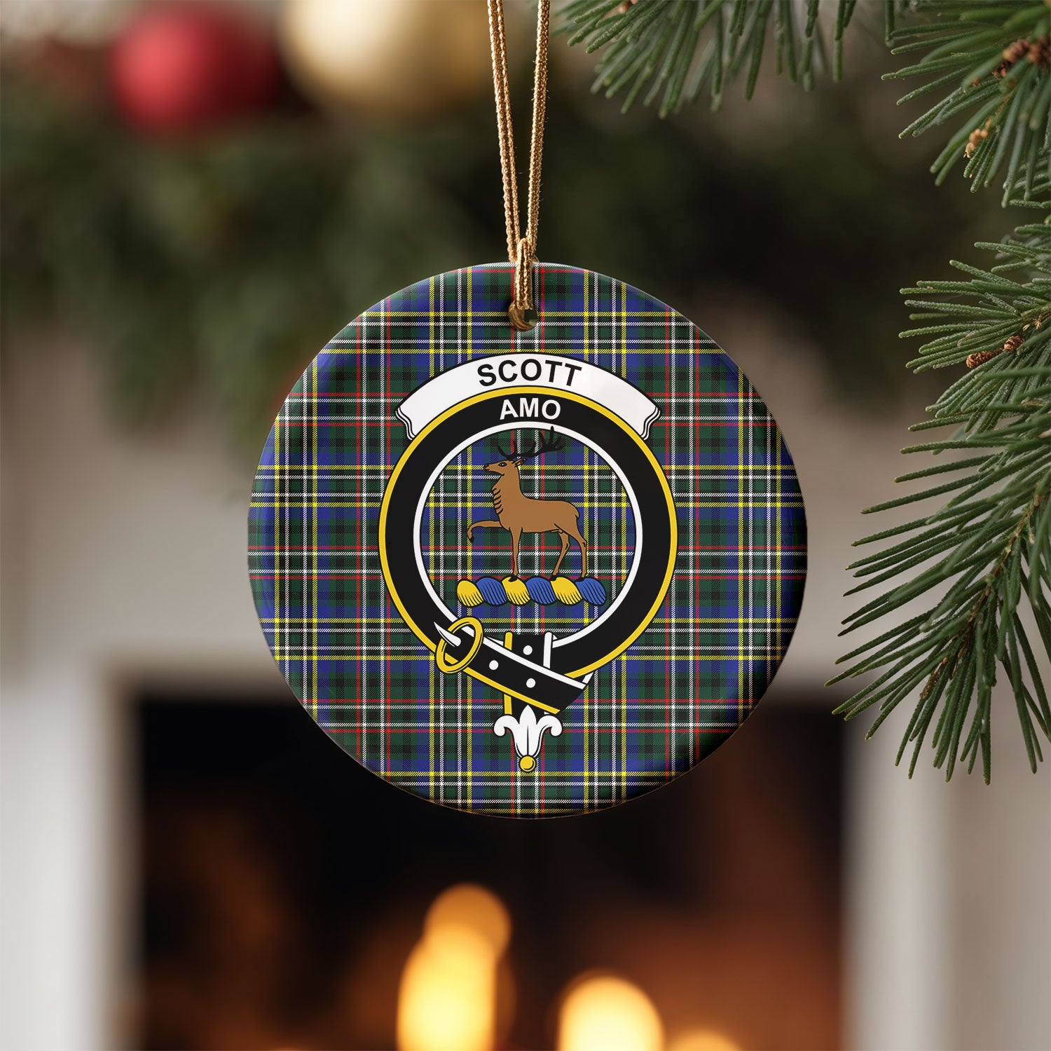 Scott Green Modern Tartan Crest Christmas Ceramic Ornament