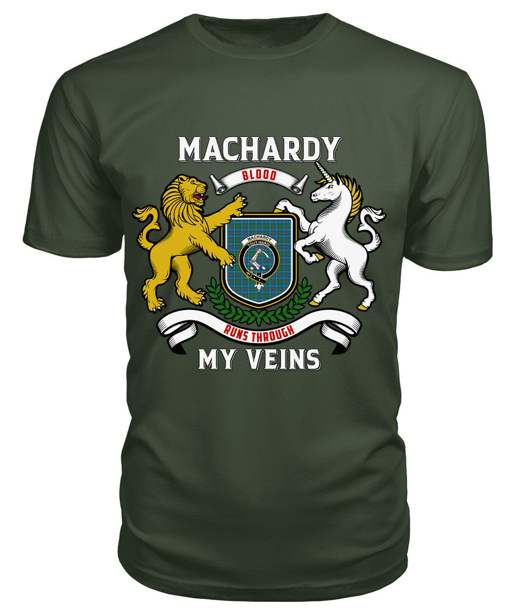 MacHardy Ancient Tartan Crest 2D T-shirt - Blood Runs Through My Veins Style