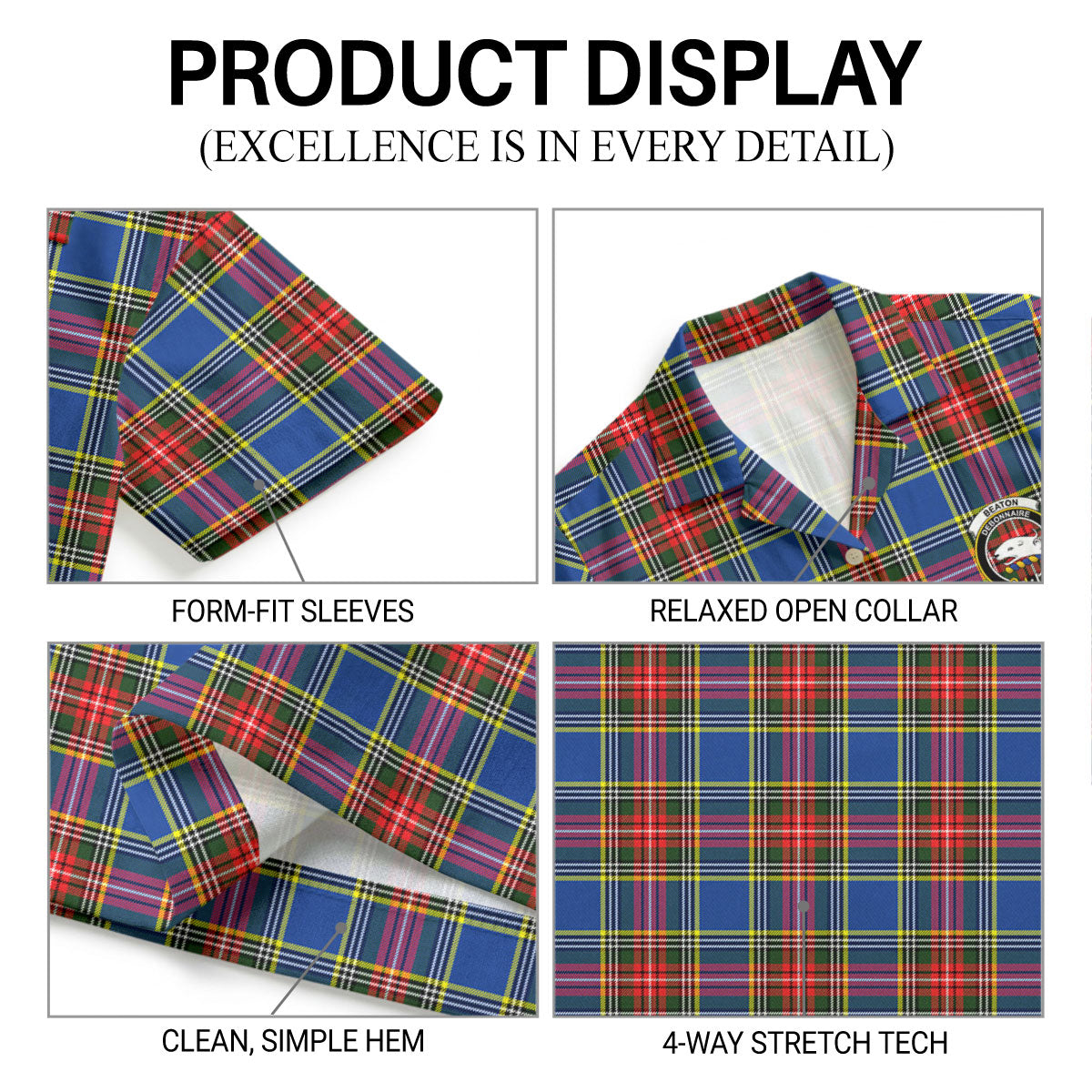 Beaton Modern Tartan Crest Hawaiian Shirt