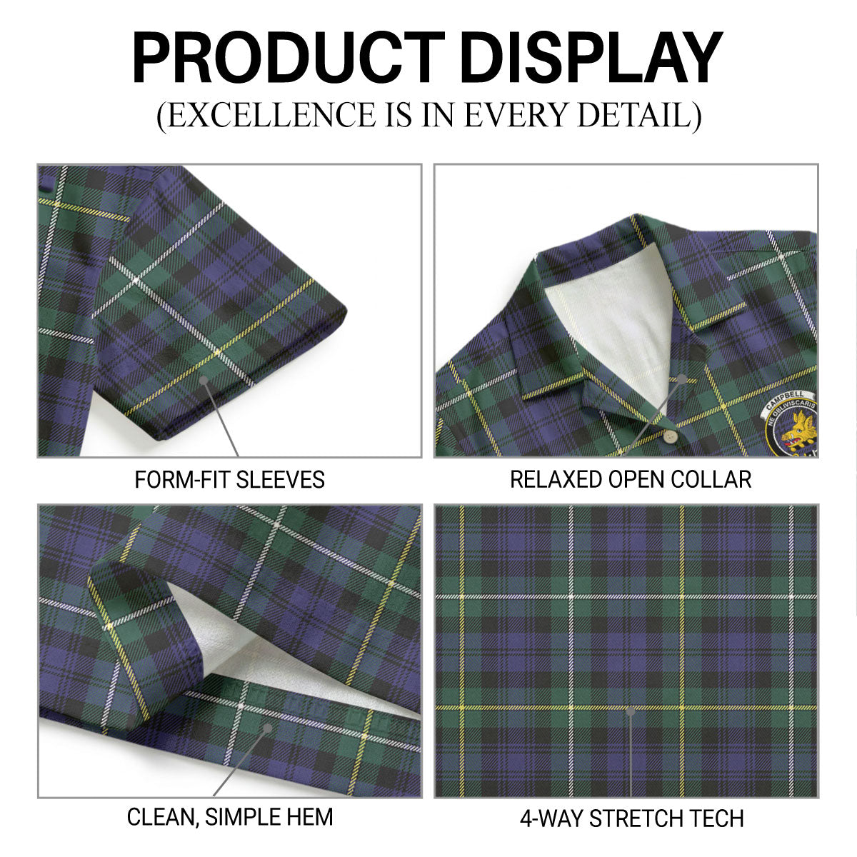 Campbell Argyll Modern Tartan Crest Hawaiian Shirt