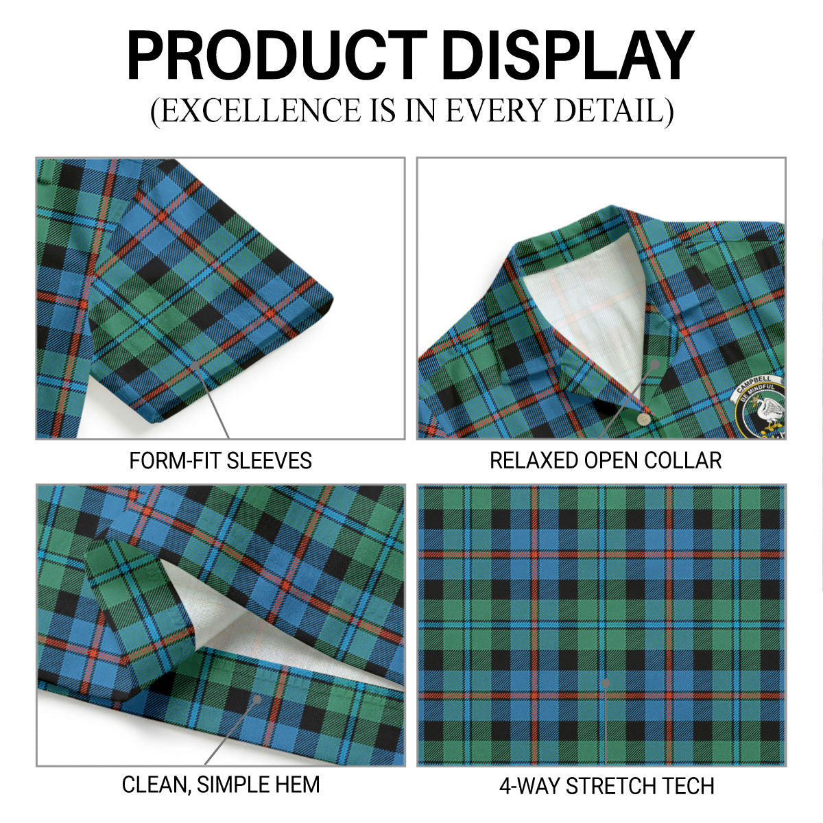 Campbell of Cawdor Ancient Tartan Crest Hawaiian Shirt
