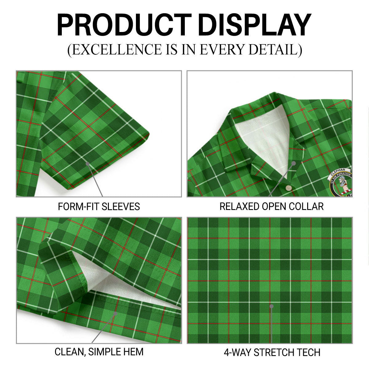 Clephan (or Clephane) Tartan Crest Hawaiian Shirt