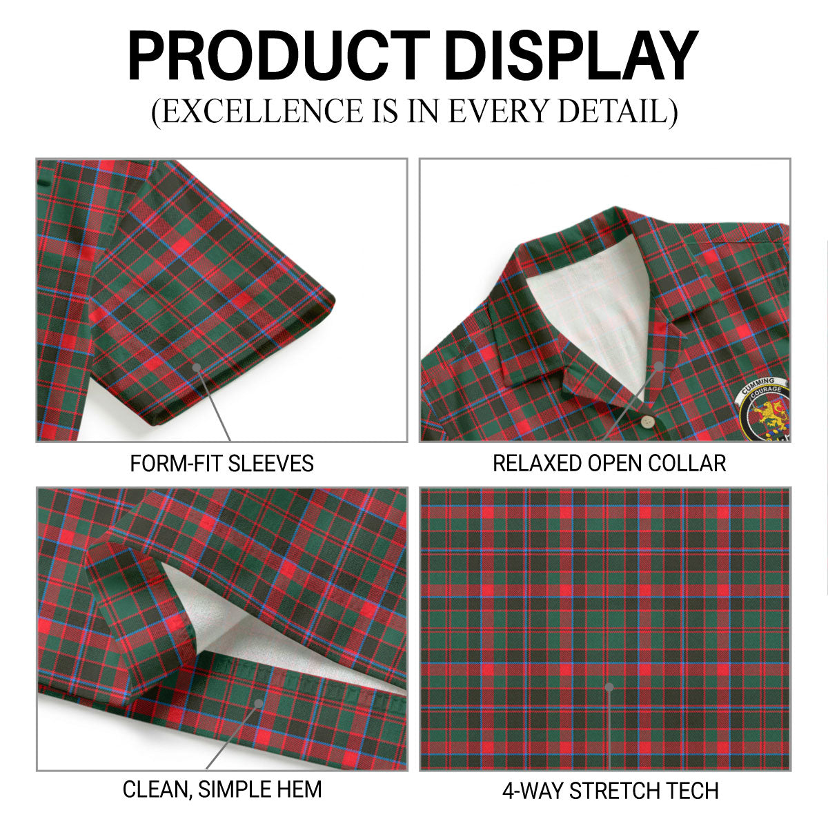 Cumming Hunting Modern Tartan Crest Hawaiian Shirt