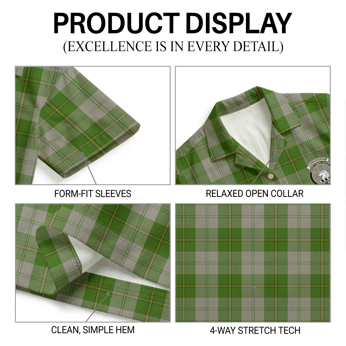 Cunningham Dress Green Dancers Tartan Crest Hawaiian Shirt