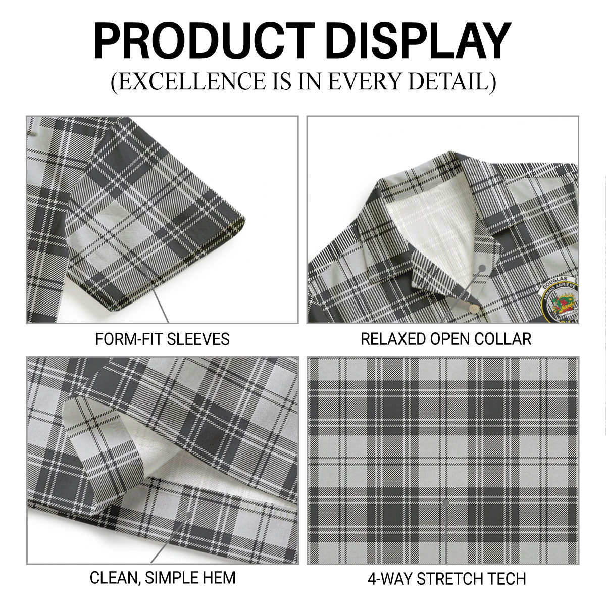 Douglas Grey Modern Tartan Crest Hawaiian Shirt
