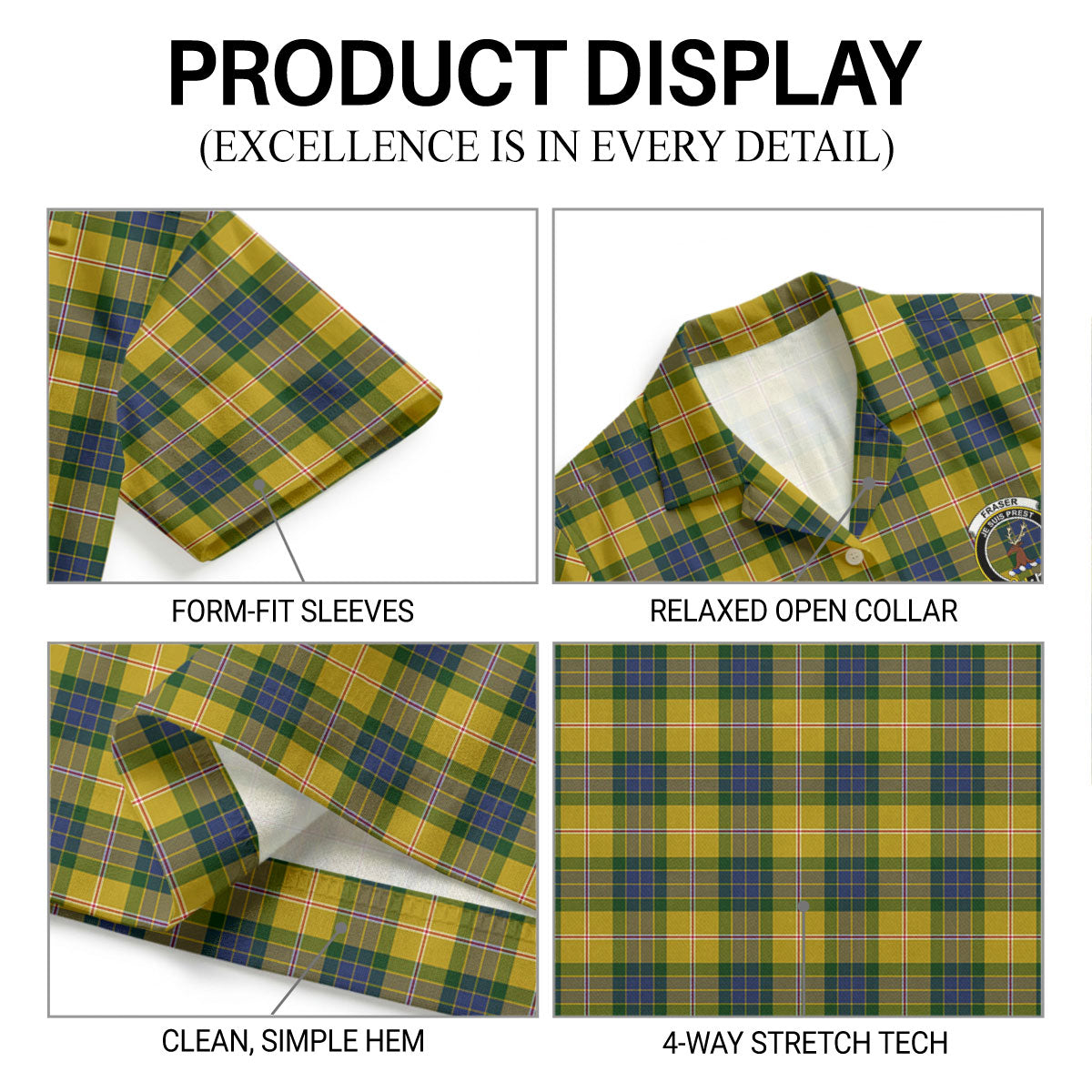 Fraser (of Lovat) Yellow Tartan Crest Hawaiian Shirt