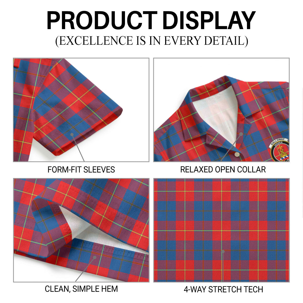 Galloway Red Tartan Crest Hawaiian Shirt