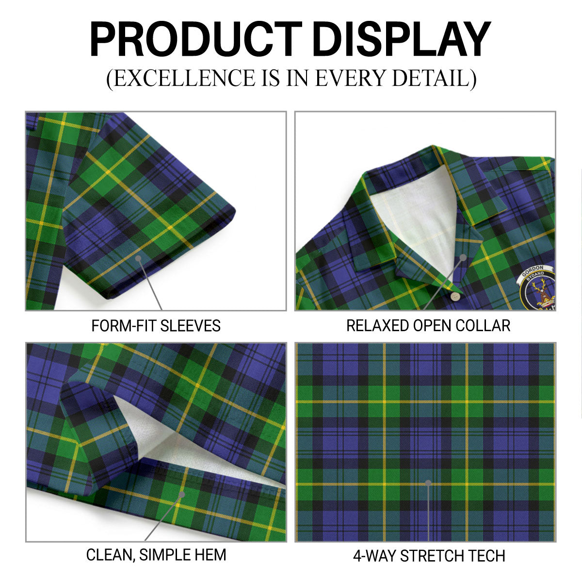 Gordon Modern Tartan Crest Hawaiian Shirt
