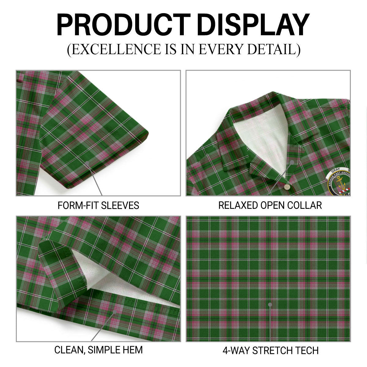 Gray Hunting Tartan Crest Hawaiian Shirt