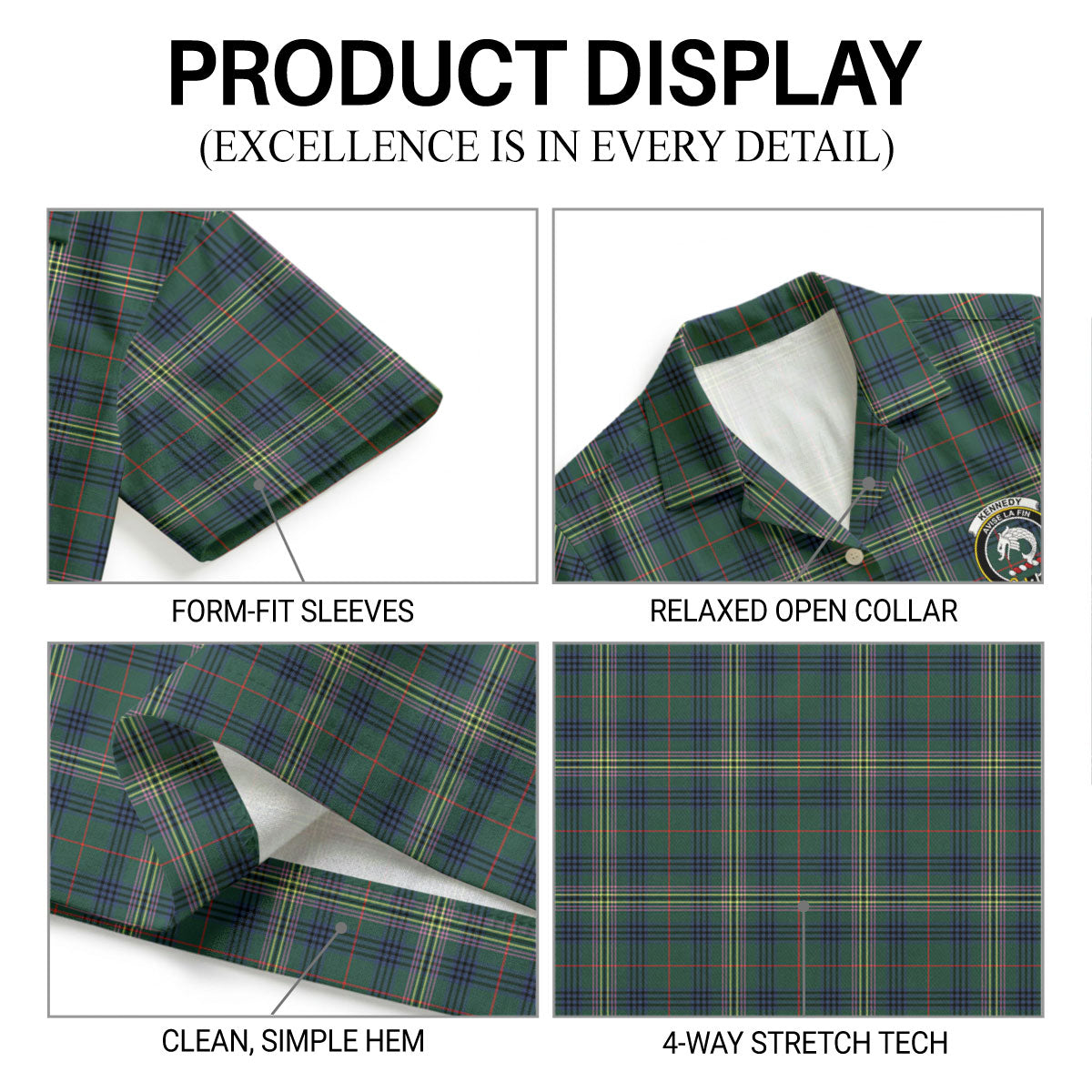 Kennedy Modern Tartan Crest Hawaiian Shirt
