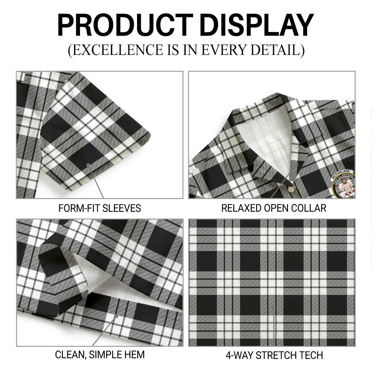 McFarlane Black - White Tartan Crest Hawaiian Shirt