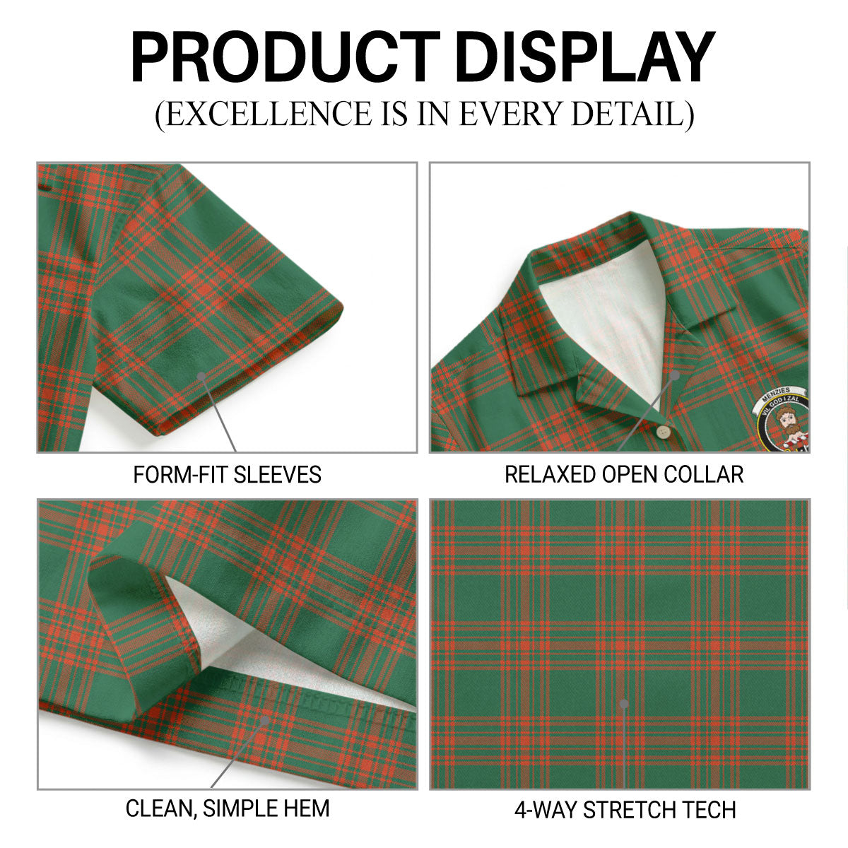 Menzies Green Ancient Tartan Crest Hawaiian Shirt