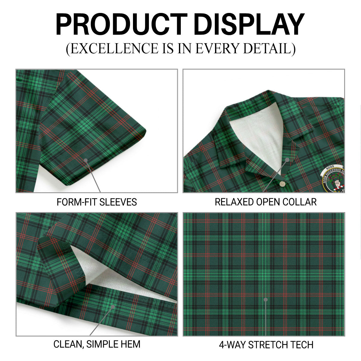Ross Hunting Modern Tartan Crest Hawaiian Shirt