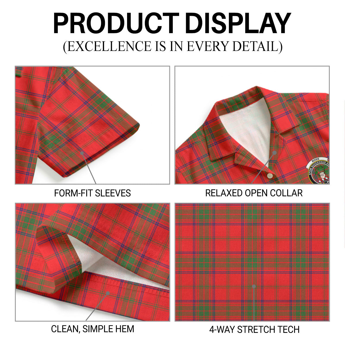 Ross Modern Tartan Crest Hawaiian Shirt