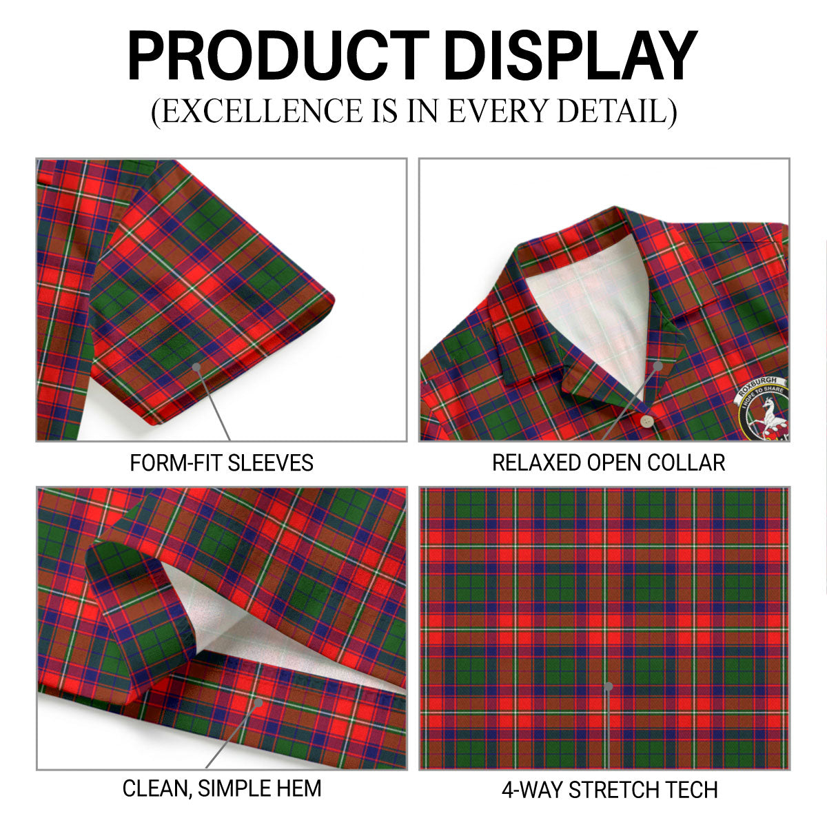 Roxburgh District Tartan Crest Hawaiian Shirt