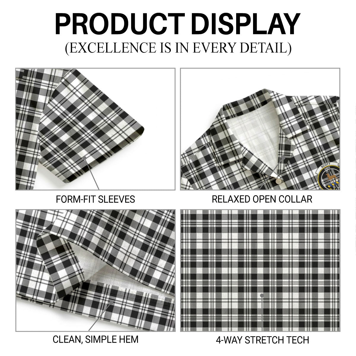 Scott Black & White Modern Tartan Crest Hawaiian Shirt