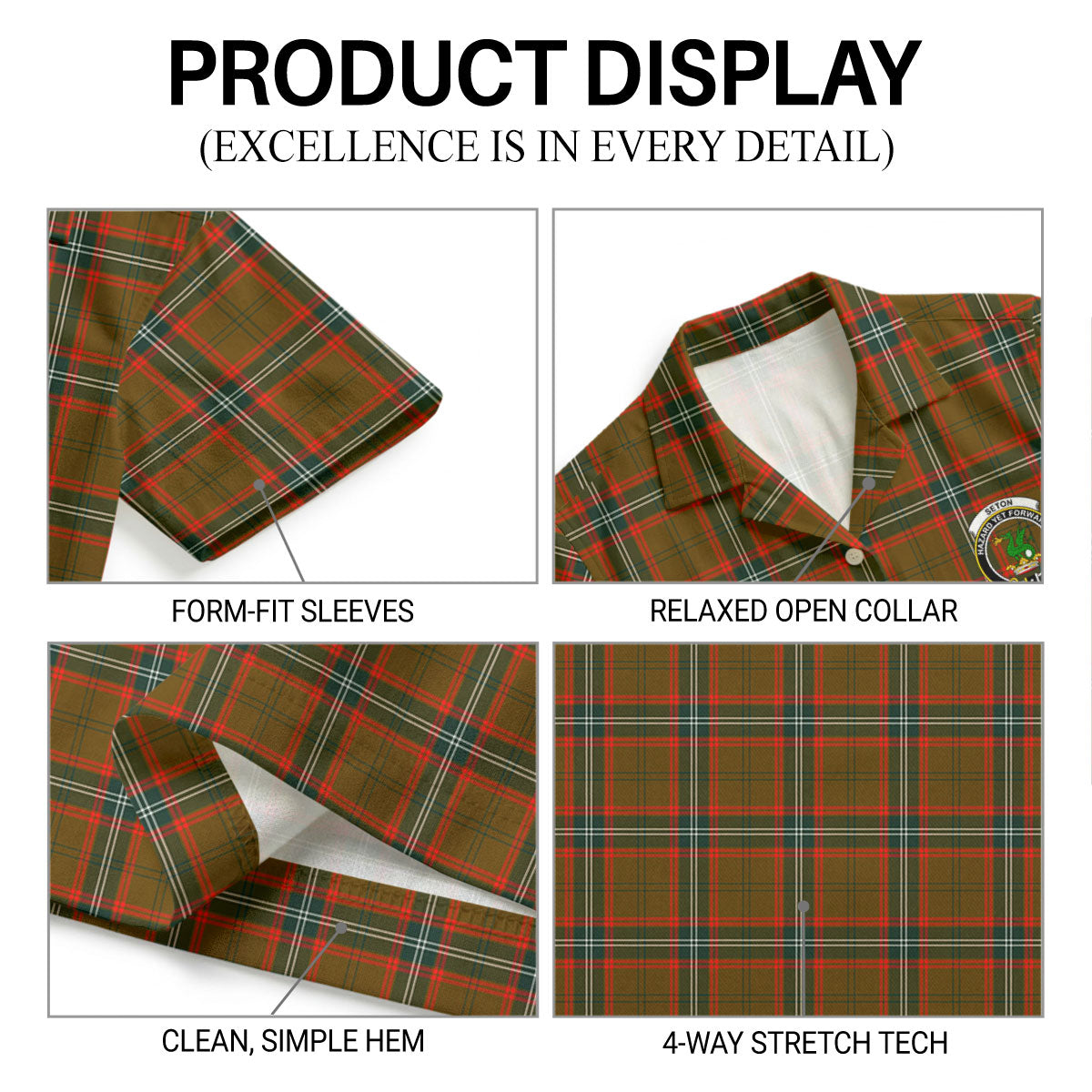Seton Hunting Modern Tartan Crest Hawaiian Shirt