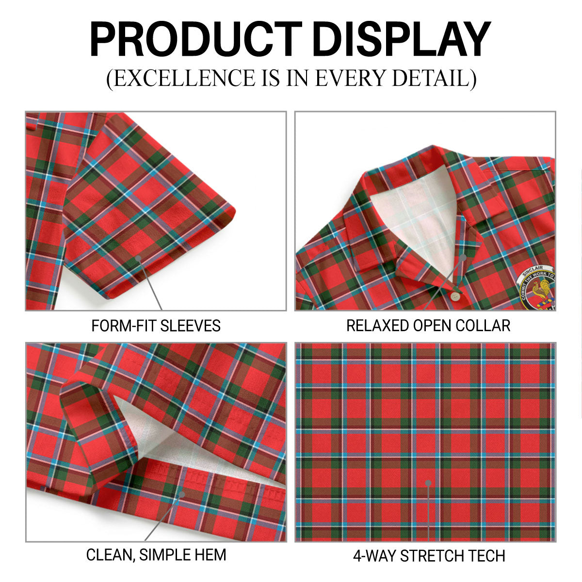 Sinclair Modern Tartan Crest Hawaiian Shirt