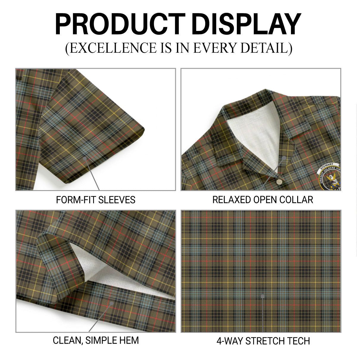 Stewart Hunting Weathered Tartan Crest Hawaiian Shirt