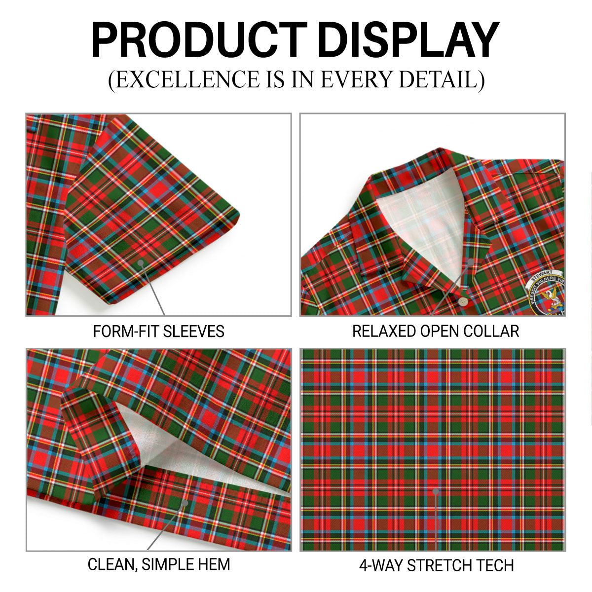Stewart Royal Tartan Crest Hawaiian Shirt