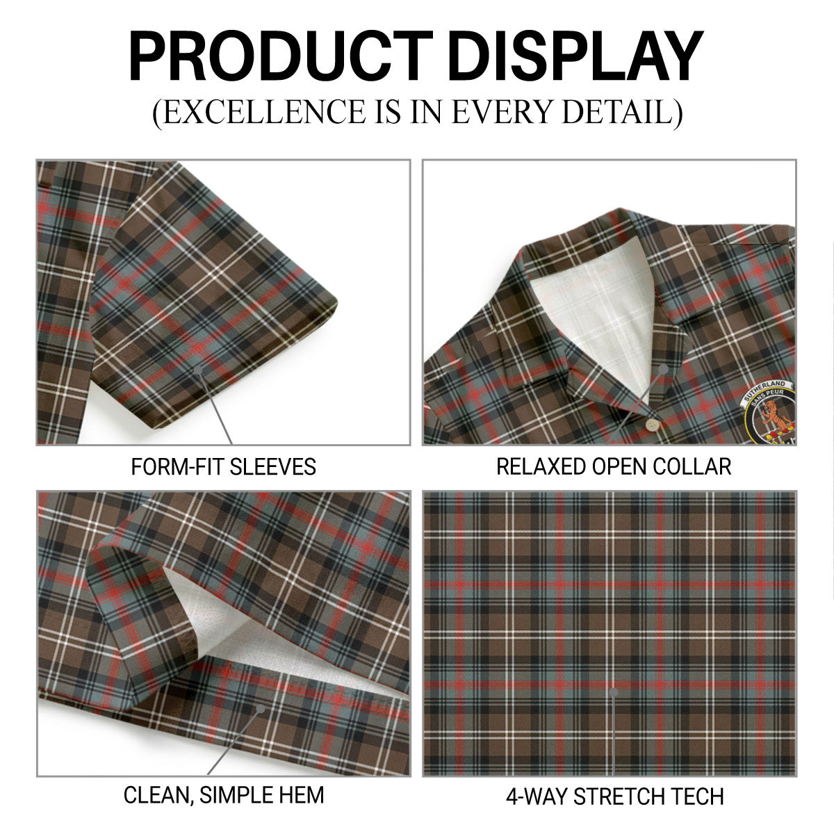 Sutherland Weathered Tartan Crest Hawaiian Shirt