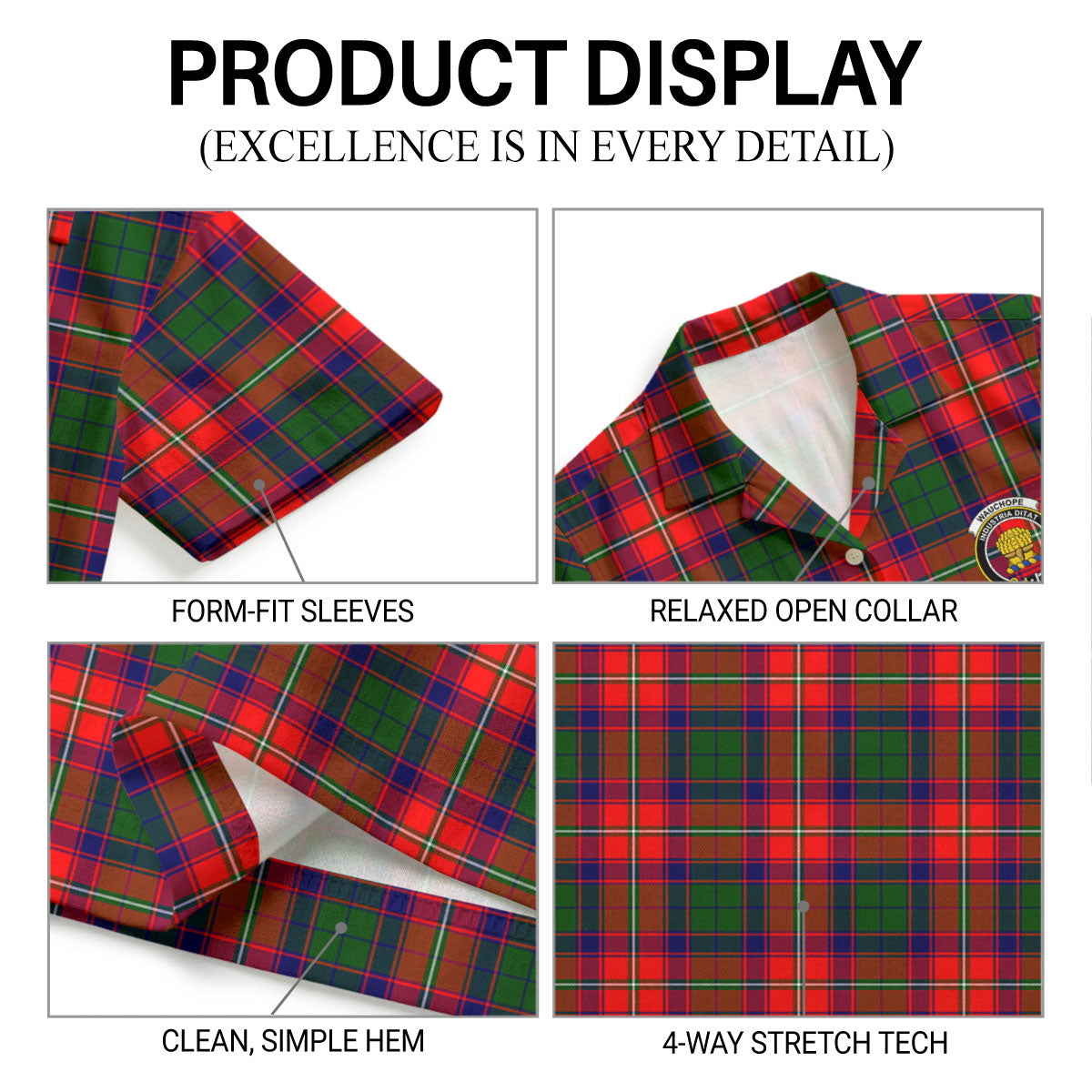 Wauchope (or Waugh) Tartan Crest Hawaiian Shirt