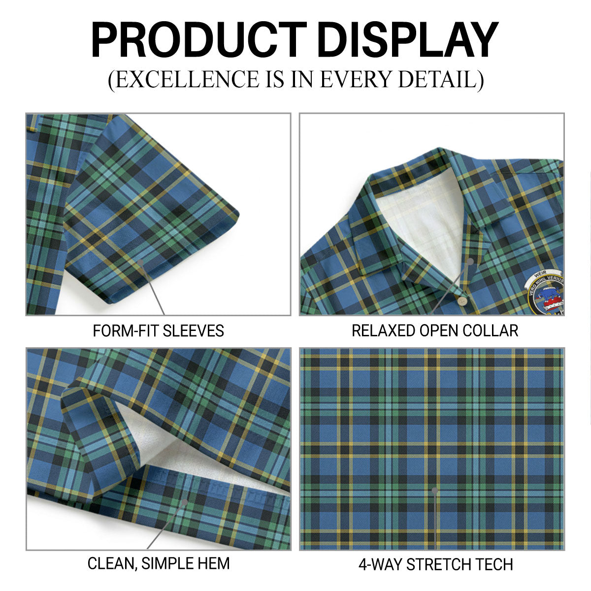 Weir Ancient Tartan Crest Hawaiian Shirt
