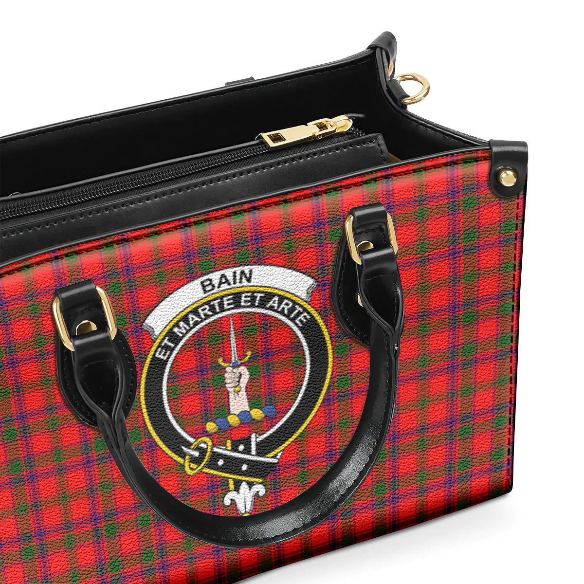 Bain Tartan Crest Leather Handbag