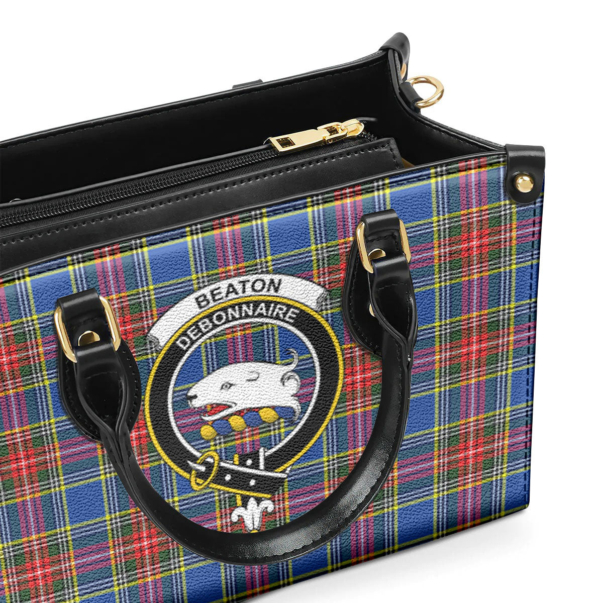 Beaton Modern Tartan Crest Leather Handbag