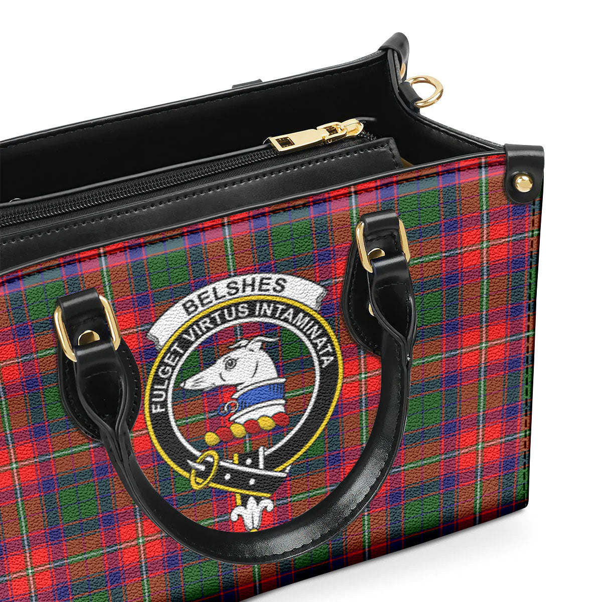 Belshes Tartan Crest Leather Handbag