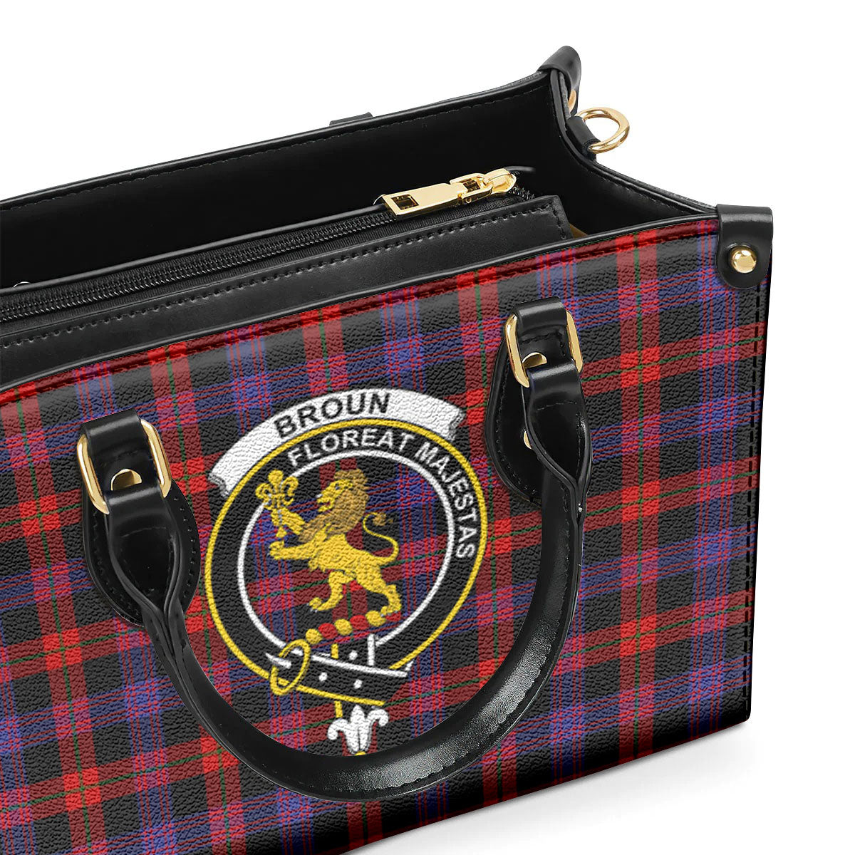 Broun Modern Tartan Crest Leather Handbag