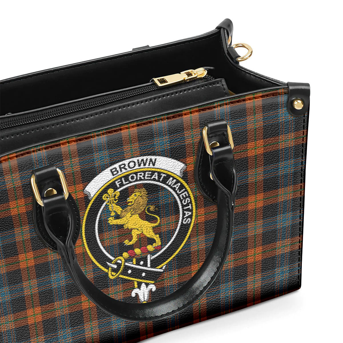 Brown Ancient Tartan Crest Leather Handbag