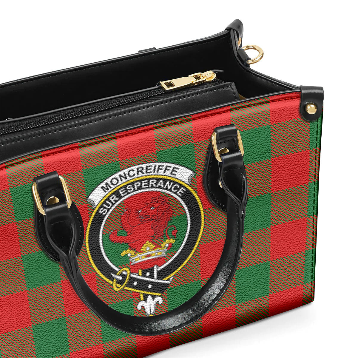 Moncreiffe (or Moncreiff) Tartan Crest Leather Handbag