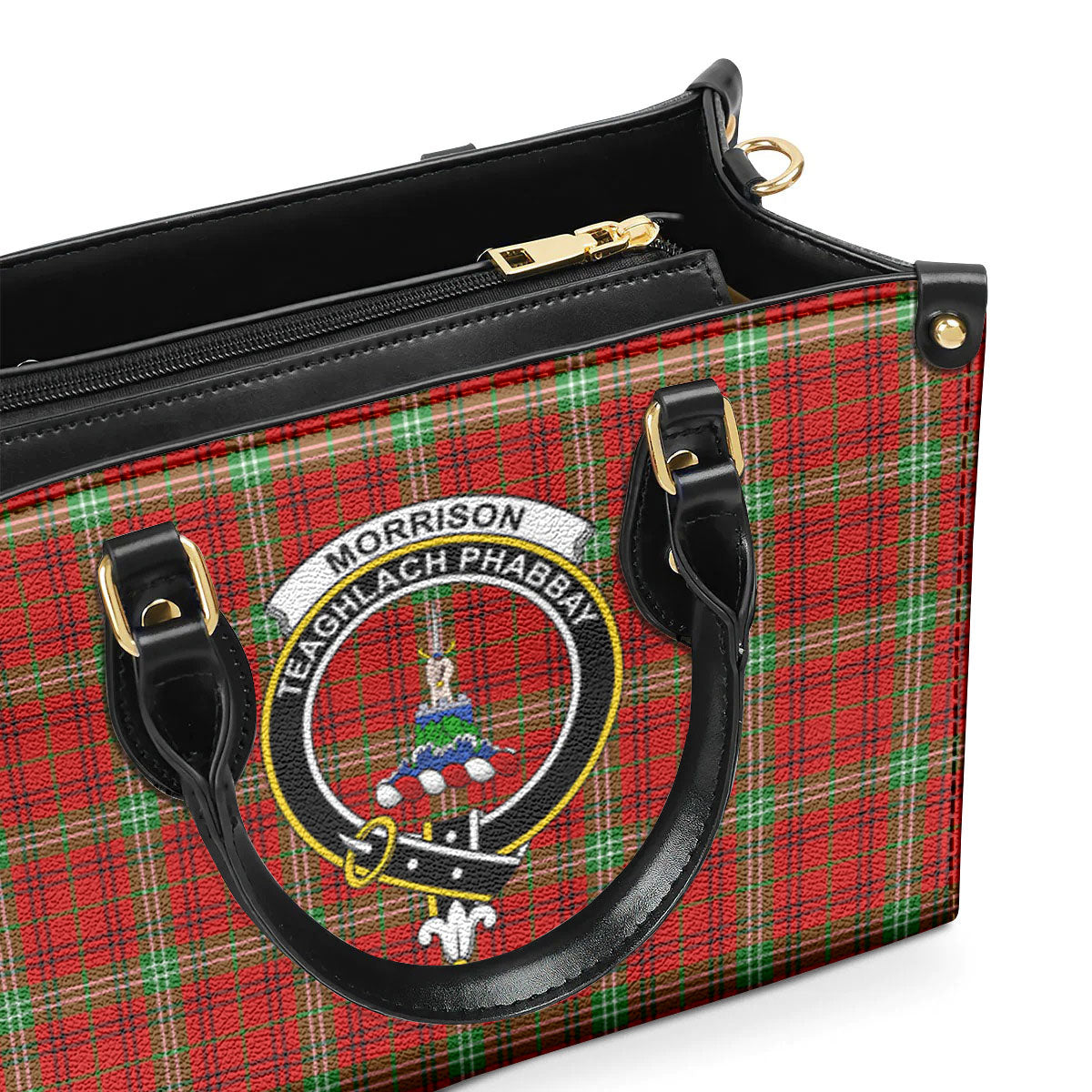 Morrison Red Modern Tartan Crest Leather Handbag