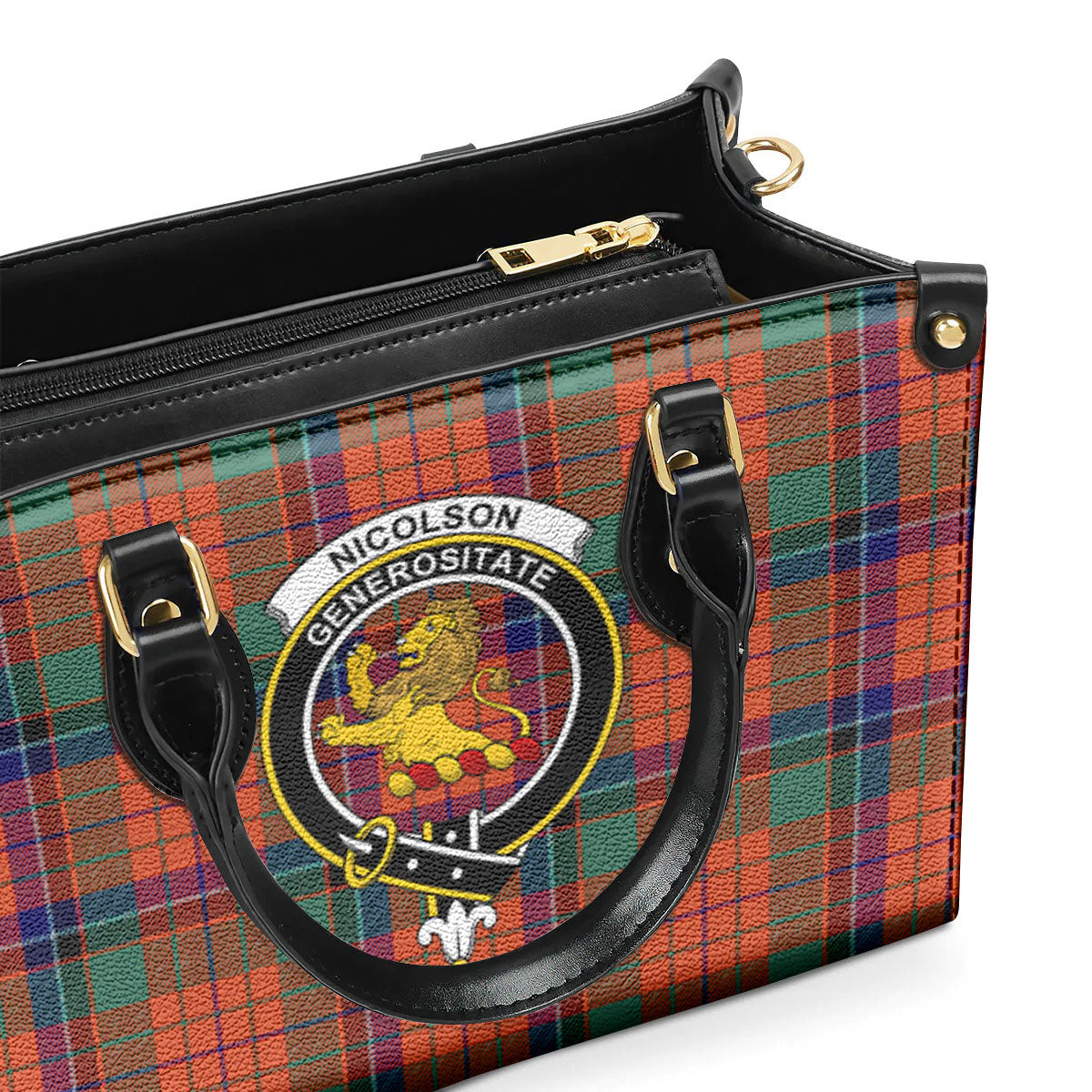 Nicolson Ancient Old Tartan Crest Leather Handbag