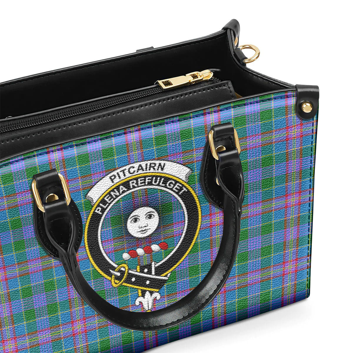 Pitcairn Hunting Tartan Crest Leather Handbag