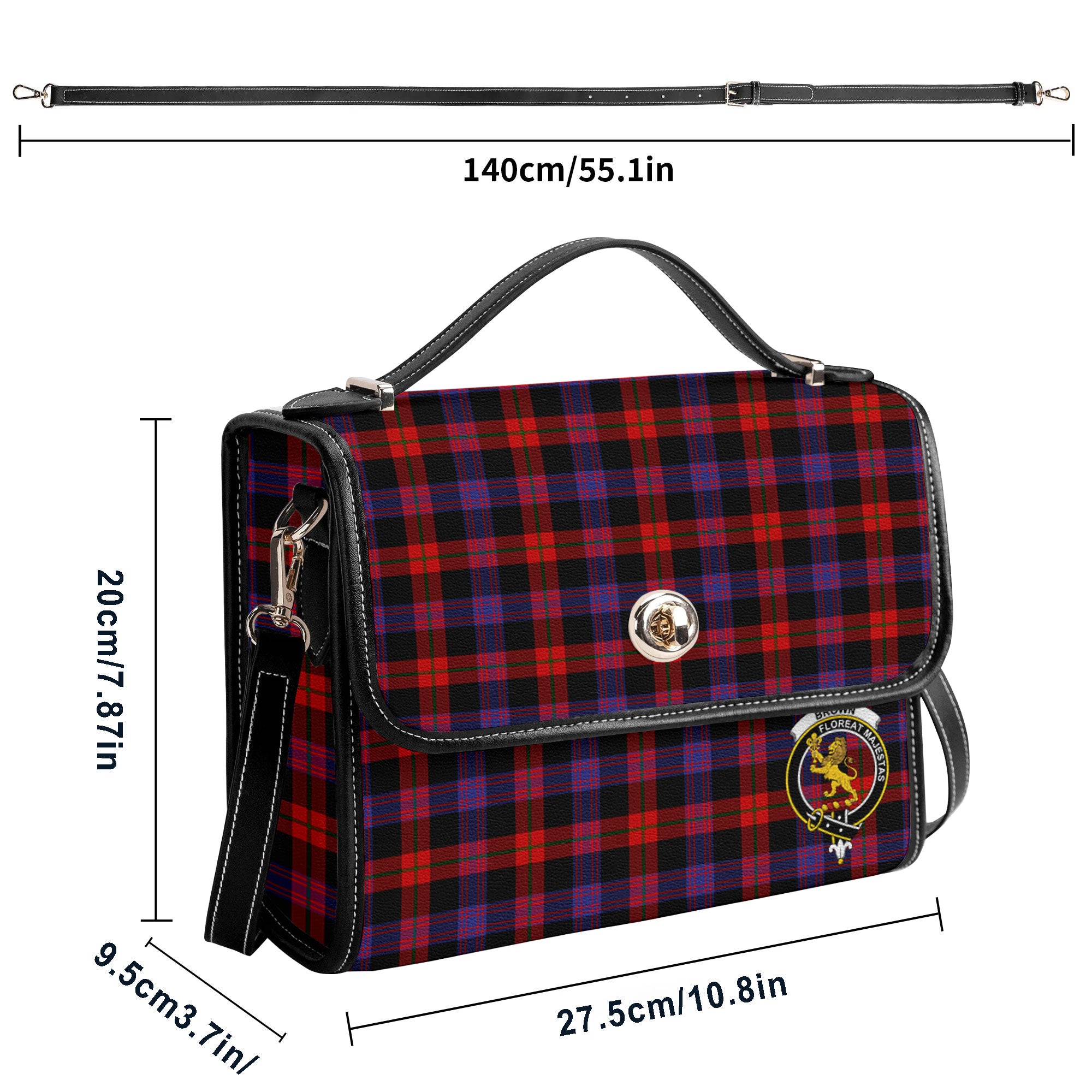 Brown Modern Tartan Crest Satchel Bag