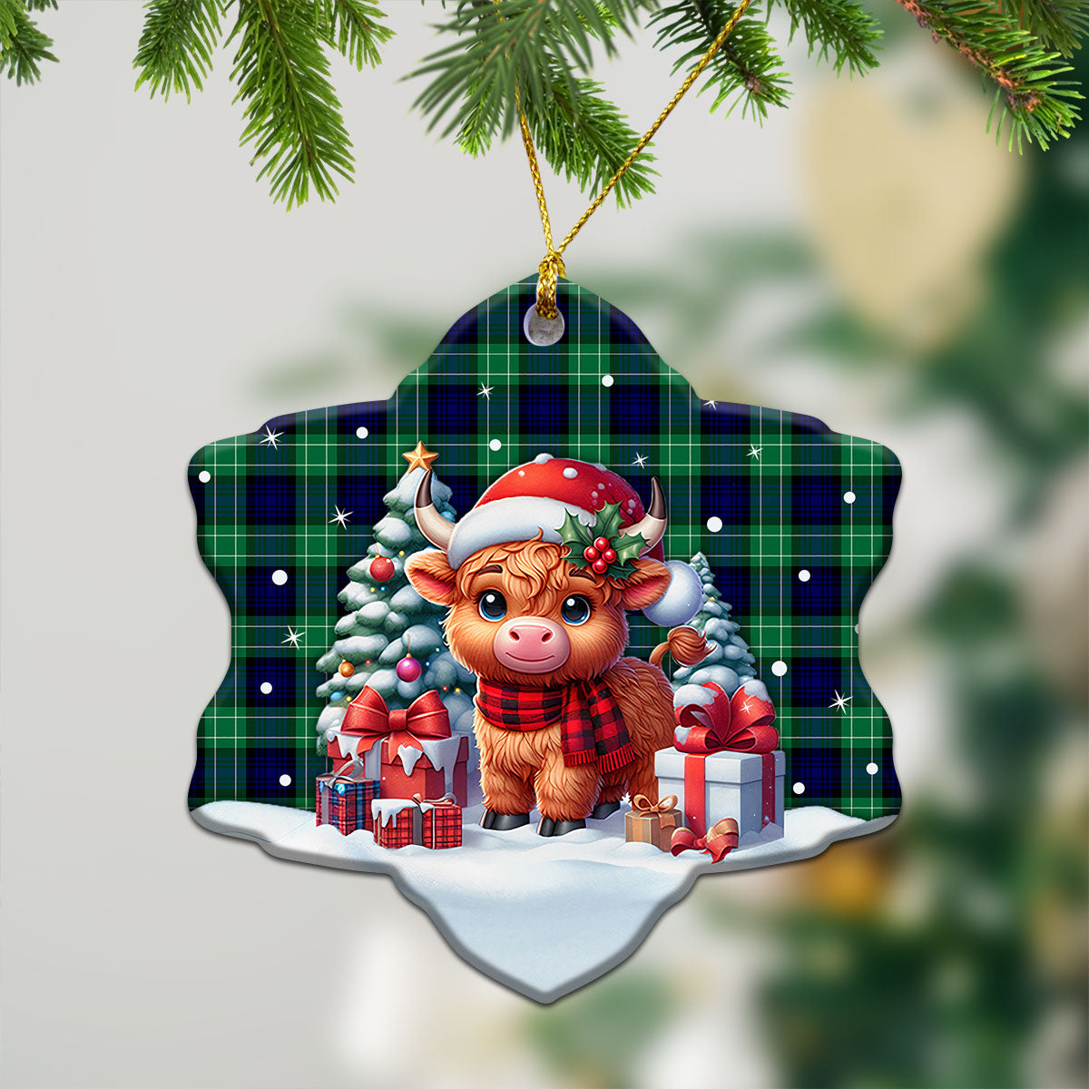 Abercrombie Tartan Christmas Ceramic Ornament - Highland Cow Winter Style