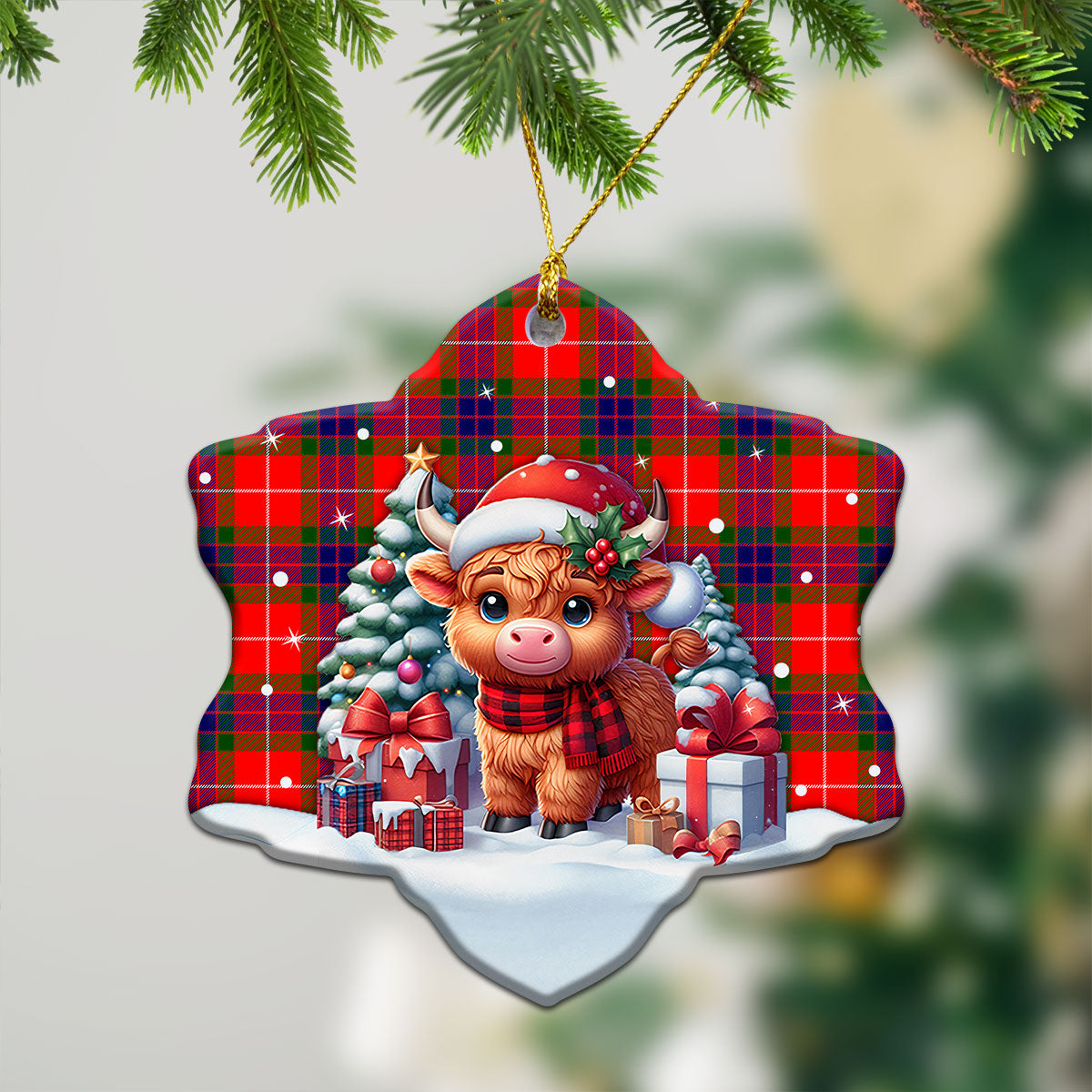 Abernathy Tartan Christmas Ceramic Ornament - Highland Cow Winter Style