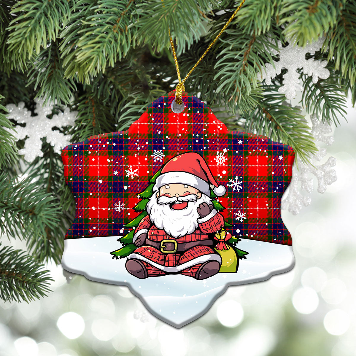 Abernathy Tartan Christmas Ceramic Ornament - Scottish Santa Style