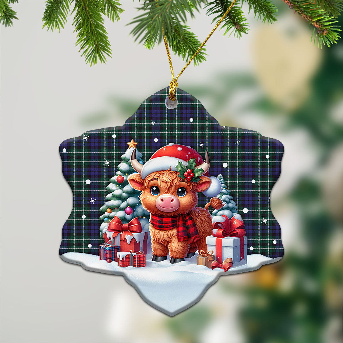 Allardice Tartan Christmas Ceramic Ornament - Highland Cow Winter Style