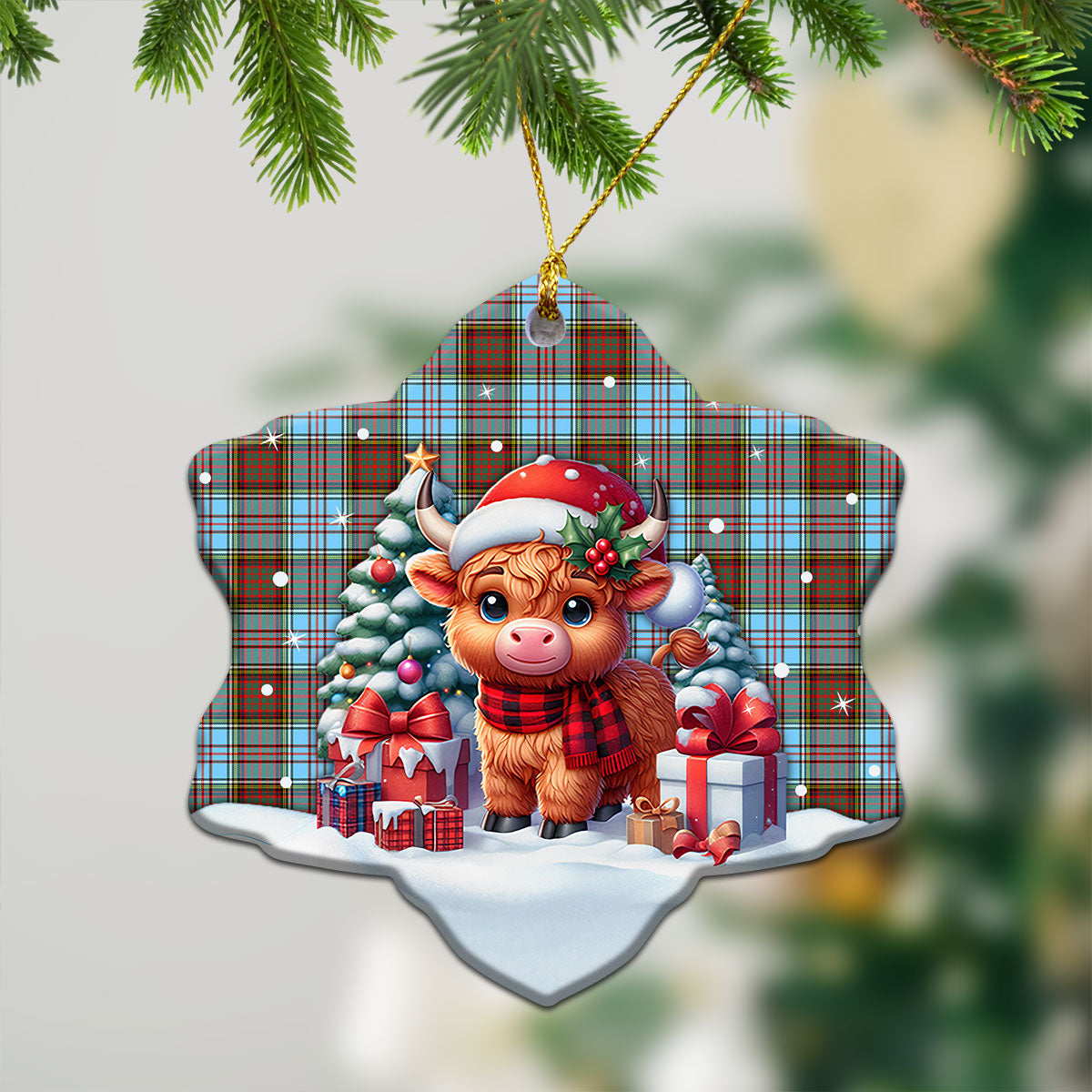 Anderson Ancient Tartan Christmas Ceramic Ornament - Highland Cow Winter Style