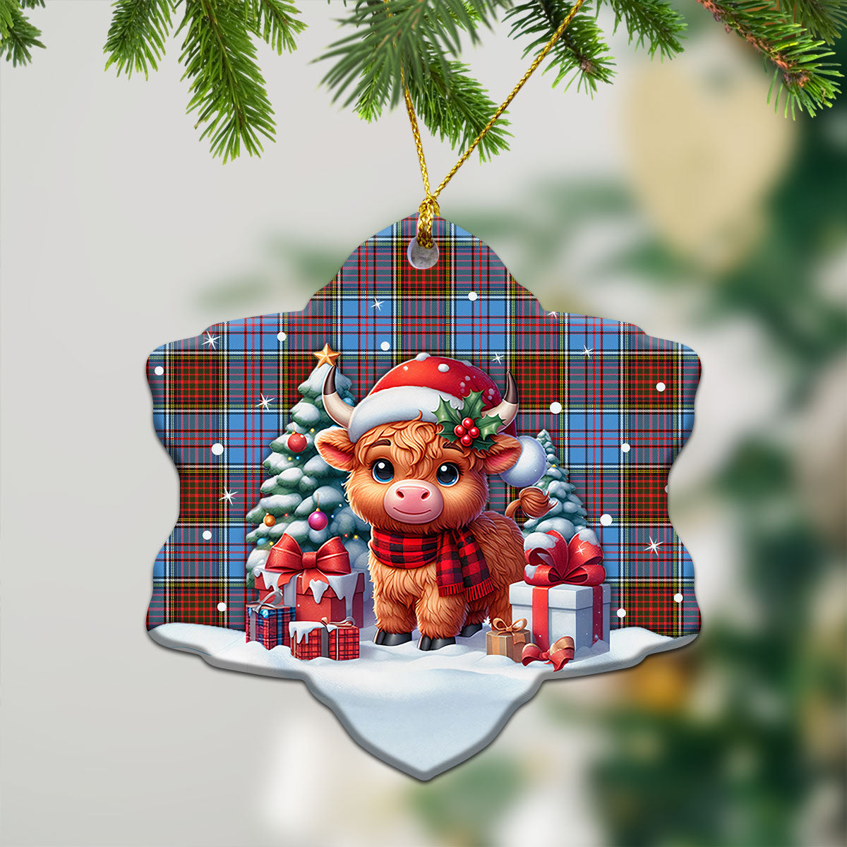 Anderson Modern Tartan Christmas Ceramic Ornament - Highland Cow Winter Style