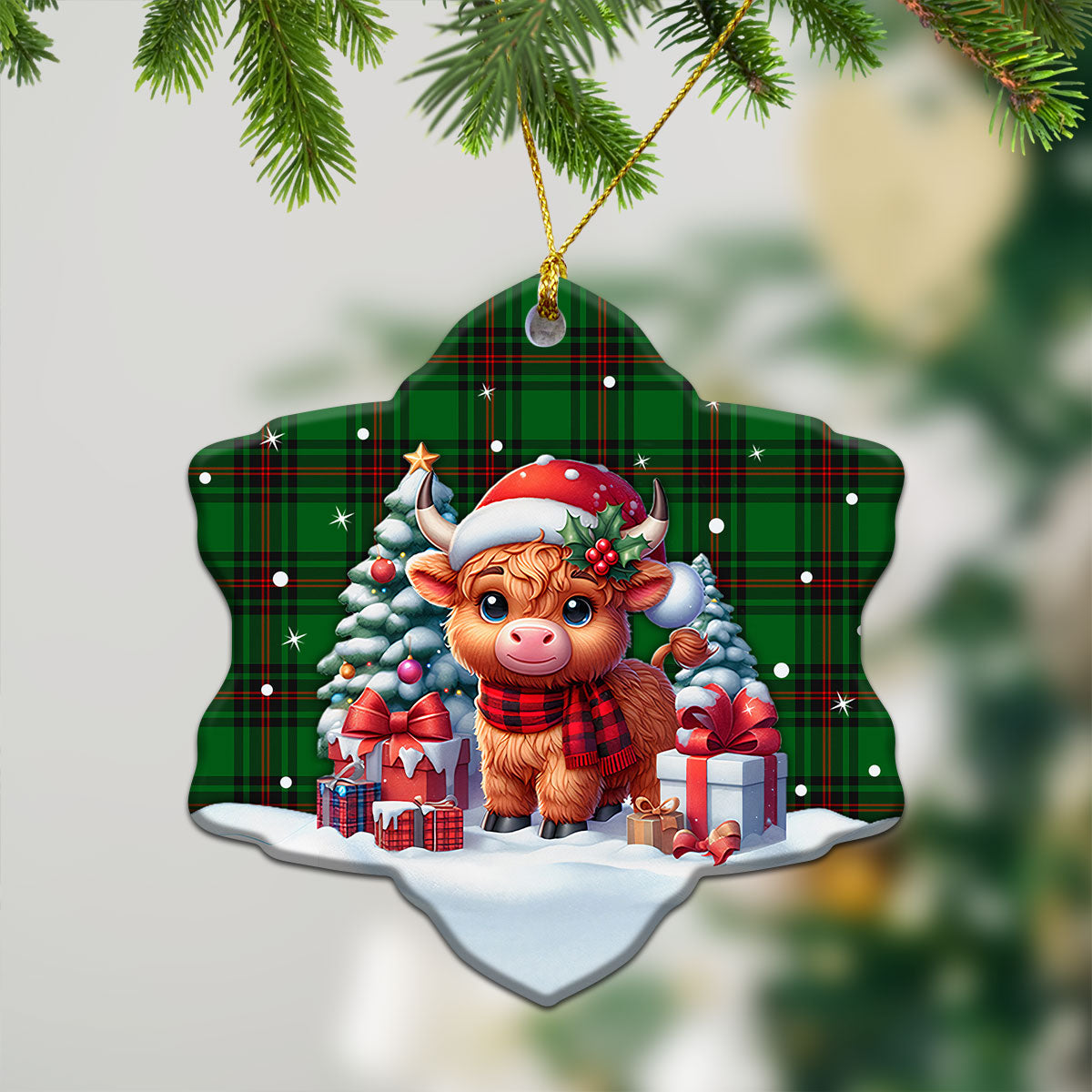 Anstruther Tartan Christmas Ceramic Ornament - Highland Cow Winter Style