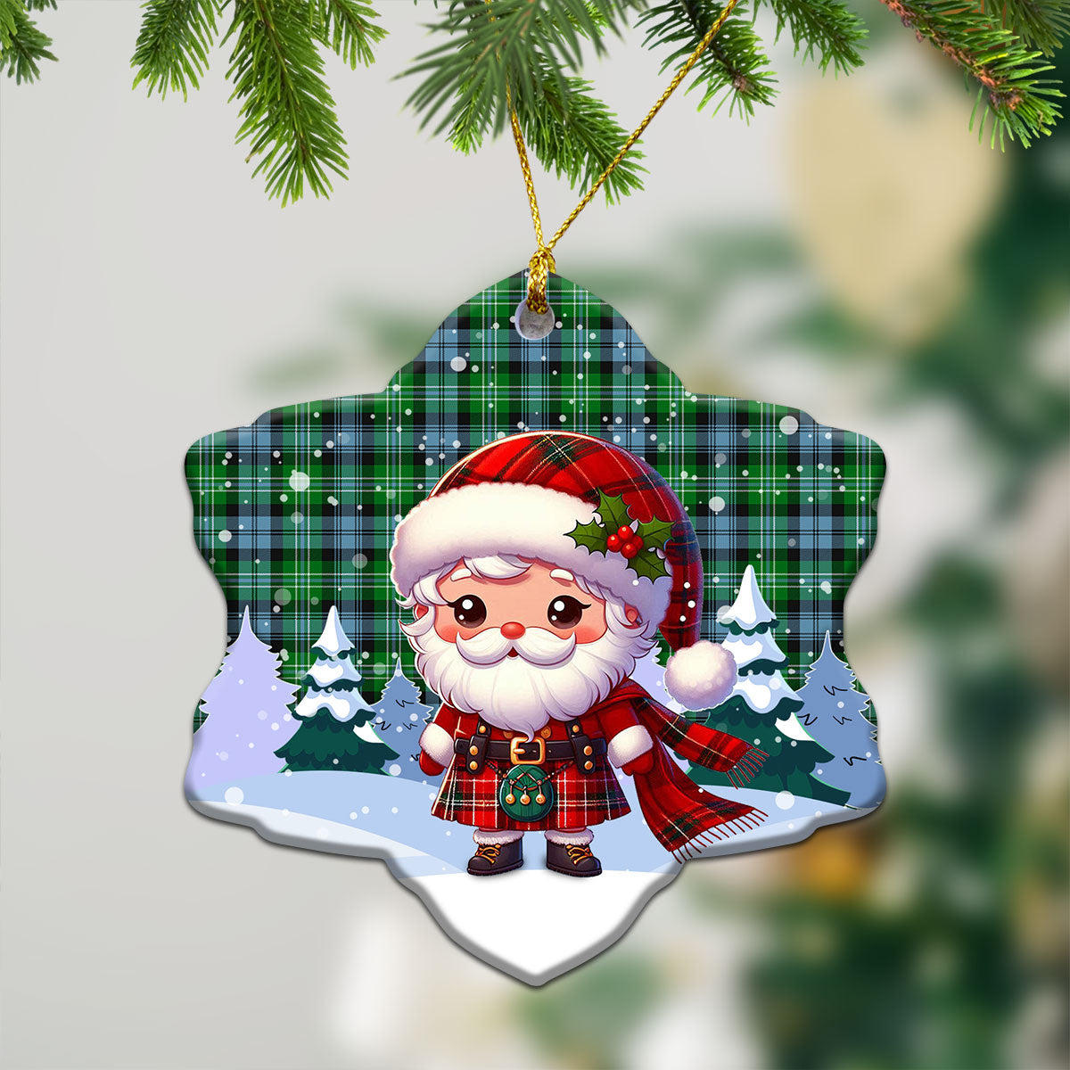 Arbuthnot Ancient Tartan Christmas Ceramic Ornament - Santa Claus In Kilt Style