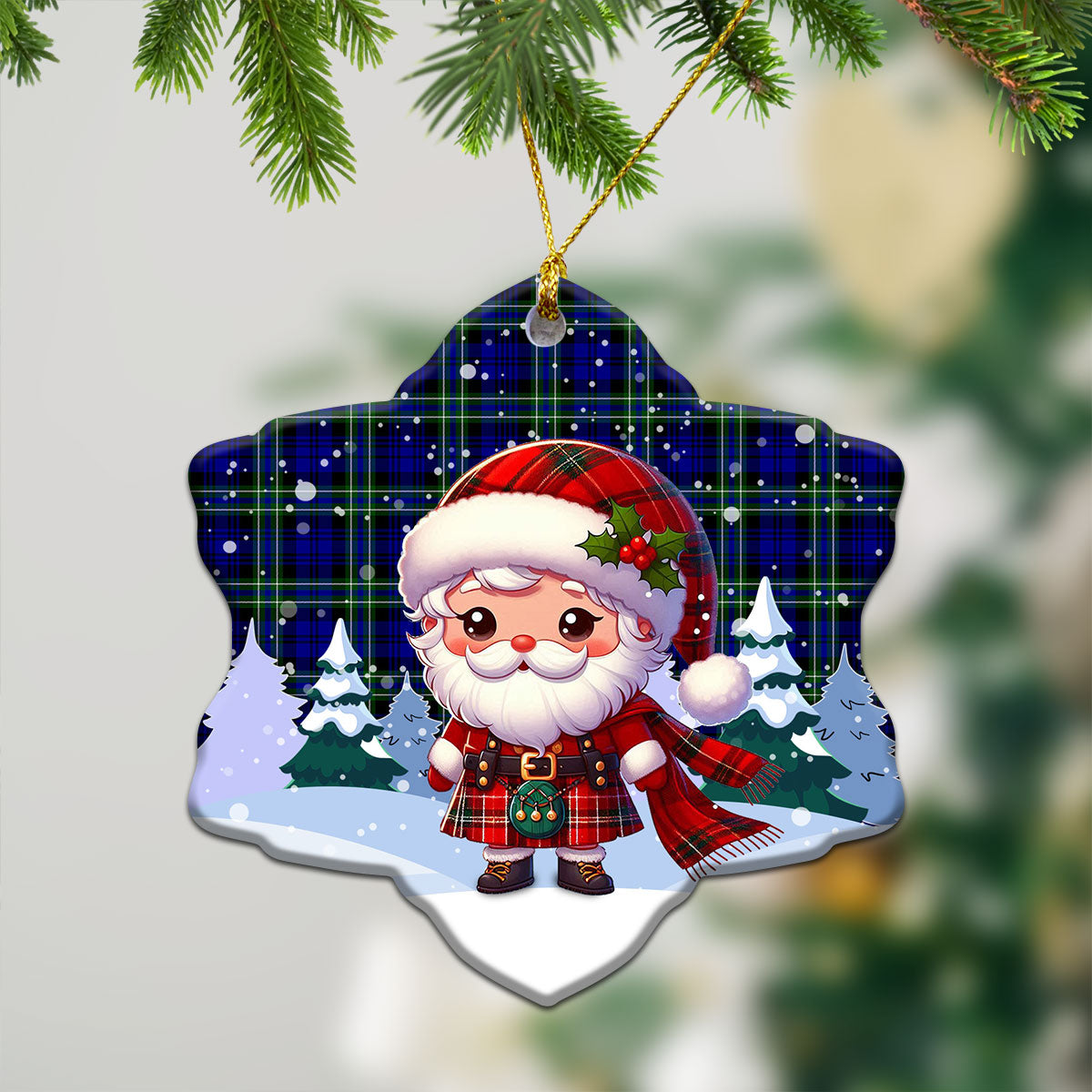 Arbuthnot Modern Tartan Christmas Ceramic Ornament - Santa Claus In Kilt Style