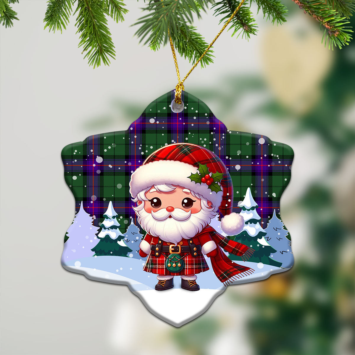 Armstrong Modern Tartan Christmas Ceramic Ornament - Santa Claus In Kilt Style