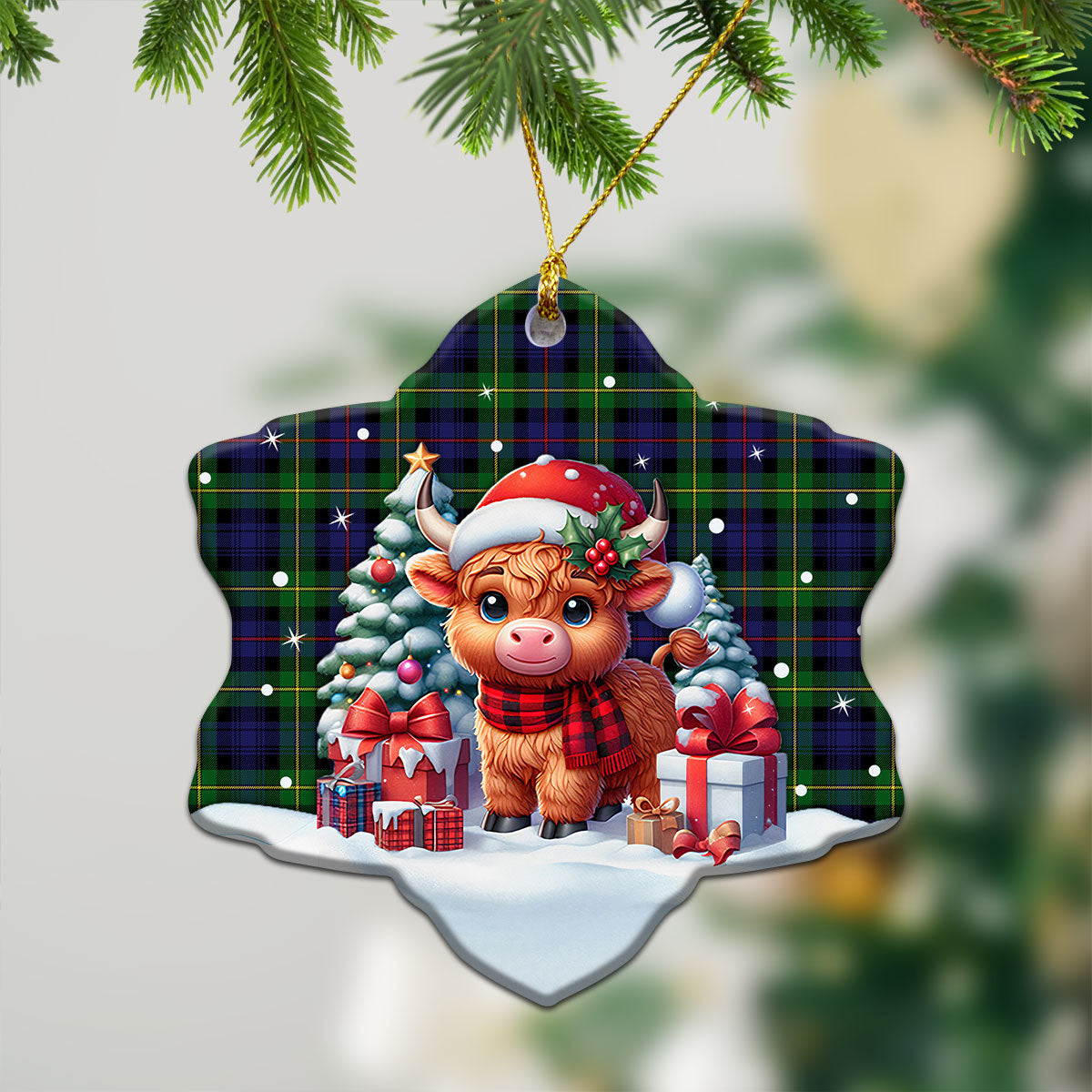 Baillie Tartan Christmas Ceramic Ornament - Highland Cow Winter Style