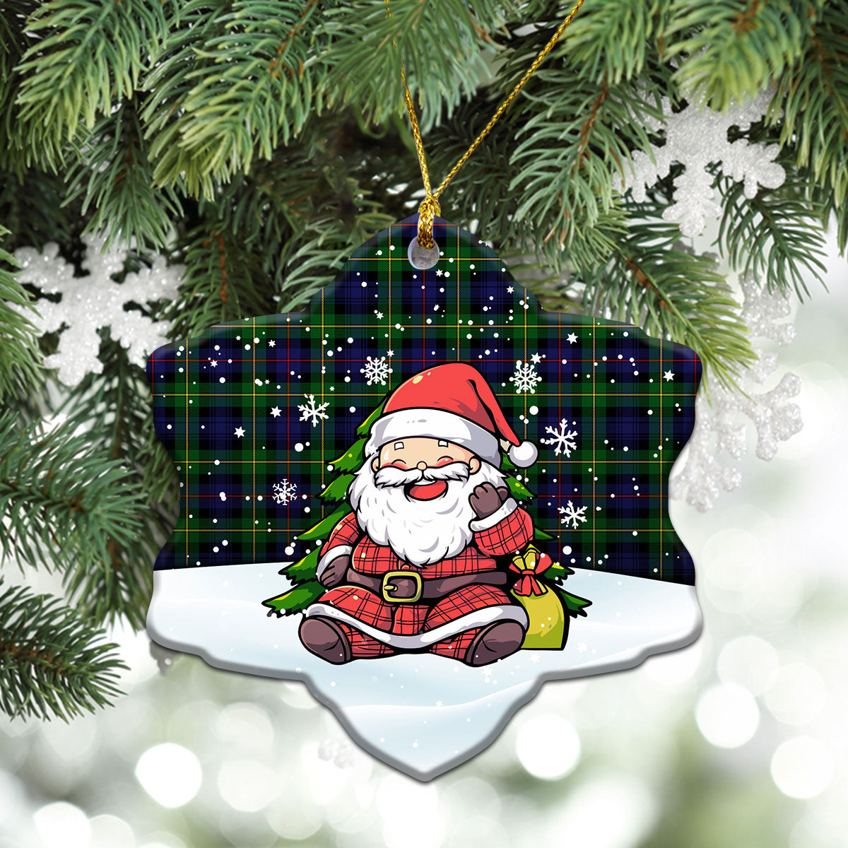 Baillie Tartan Christmas Ceramic Ornament - Scottish Santa Style