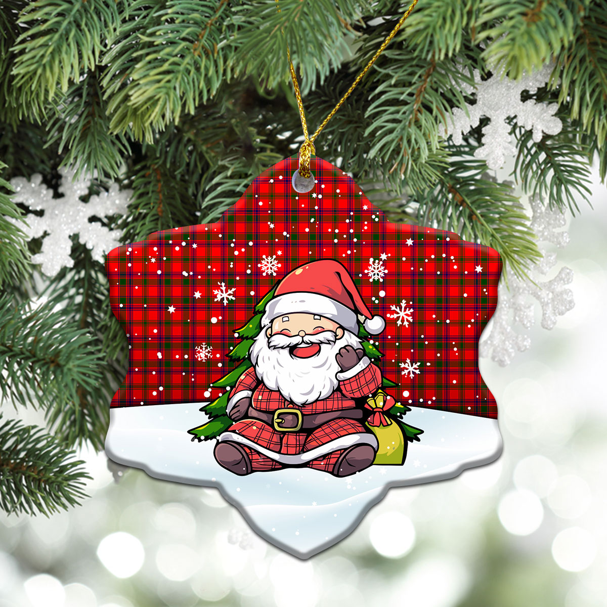 Bain Tartan Christmas Ceramic Ornament - Scottish Santa Style